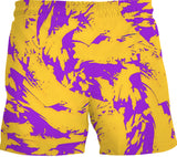 Gold and Purple Paint Splatter Graffiti Swim Shorts | BigTexFunkadelic