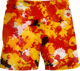 Red and Gold Paint Splatter Swim Shorts | BigTexFunkadelic