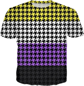 Non-Binary Pride Houndstooth Print T-Shirt | BigTexFunkadelic