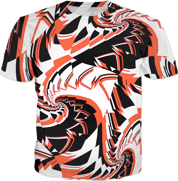 Orange Black and White Racing Fractal T-Shirt | BigTexFunkadelic