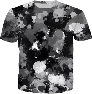 Black White and Grey Paint Splatter T-Shirt | BigTexFunkadelic