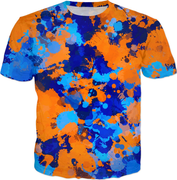 Blue and Orange Paint Splatter T-Shirt | BigTexFunkadelic