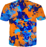 Blue and Orange Paint Splatter T-Shirt | BigTexFunkadelic