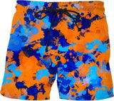 Blue and Orange Paint Splatter Swim Shorts | BigTexFunkadelic