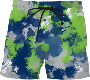 Blue Green and Grey Paint Splatter Swim Shorts | BigTexFunkadelic
