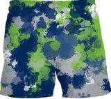 Blue Green and Grey Paint Splatter Swim Shorts | BigTexFunkadelic