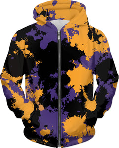 Purple Gold and Black Legends Paint Splatter Zip-Up Hoodie | BigTexFunkadelic