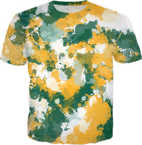 Green Yellow and White Paint Splatter T-Shirt | BigTexFunkadelic