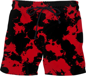 Red and Black Paint Splatter Swim Shorts | BigTexFunkadelic