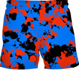 Red and Blue Blackout Paint Splatter Swim Shorts | BigTexFunkadelic