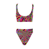 Neon Acid Waves Hot Pink Abstract Print Sport Top & High-Waisted Bikini Swimsuit / Rave Set | EDM Festival Style | BigTexFunkadelic