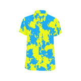 Yellow and Blue Paint Splatter Men's Big & Tall Short Sleeve Button Up Shirt | BigTexFunkadelic