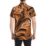 Burnt Orange, Black and White Abstract Melt Men's Big & Tall Short Sleeve Button Up Shirt | BigTexFunkadelic