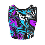 Purple Blue Black and White Abstract Melt Crop Top | BigTexFunakdelic