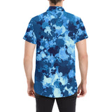 Blue Paint Splatter Short Sleeve Button Up Shirt