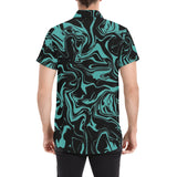 Teal and Black Oil Spill Short Sleeve Button Up Shirt | BigTexFunkadelic