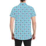 Light Blue Alien Checkered Print Short Sleeve Button Up Shirt | BigTexFunkadelic