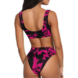 Pink and Black Graffiti Splatter Sport Top & High-Waisted Bikini Swimsuit / Rave Set | BigTexFunkadelic
