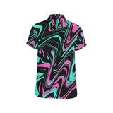 Teal and Pink Psychedelic Melt Short Sleeve Button Up Shirt | BigTexFunkadelic