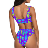 Purple Alien Vapor Glitch Sport Top & High-Waisted Bikini Swimsuit / Rave Set | UV Blacklight Reactive | BigTexFunkadelic