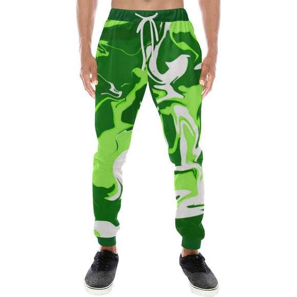 Green Psychedelic Spill Men's All Over Print Jogger Sweatpants | BigTexFunkadelic