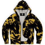 Black and Yellow Paint Splatter Sherpa Hoodie | BigTexFunkadelic