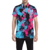 Pink and Blue Paint Splatter Short Sleeve Button Up Shirt | BigTexFunkadelic
