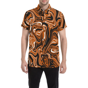 Burnt Orange, Black and White Abstract Melt Men's Big & Tall Short Sleeve Button Up Shirt | BigTexFunkadelic