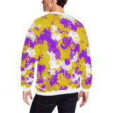 Purple Gold (Yellow) and White Paint Splatter Men's Big & Tall Oversized Fleece Crewneck Sweatshirt | BigTexFunkadelic