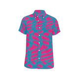Pink and Blue Squiggly Rave Checkered Pattern Men's Big & Tall Short Sleeve Button Up Shirt | BigTexFunkadelic