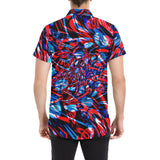 Psychedelic Streetart Chaos Men's Big & Tall Short Sleeve Button Up Shirt (Red & Blue) | BigTexFunkadelic
