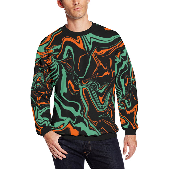 Orange, Black and Jade Green Psychedelic Camo Men's Big & Tall Oversized Fleece Crewneck Sweatshirt | BigTexFunkadelic
