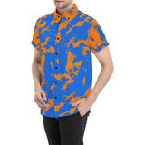 Blue and Orange Paint Splat Graffiti Short Sleeve Button Down Shirt | BigTexFunkadelic