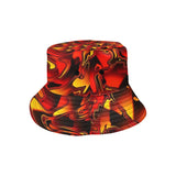 Red, Orange and Black Psychedelic Fire Chromatic Melt Unisex Rave Bucket Hat | BigTexFunkadelic