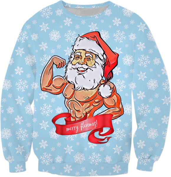 Merry Flexmas Christmas Sweatshirt - Body Builder Santa | BigTexFunkadelic