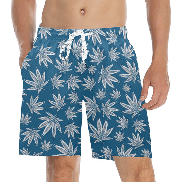 Hawaiian Style Blue and Grey Weed Swim Shorts | BigTexFunkadelic