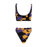 Purple Gold and Black Legends Paint Splatter Sport Top & High-Waisted Bikini Swimsuit / Rave Set | BigTexFunkadelic