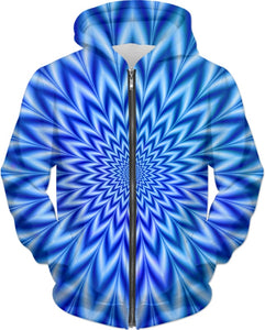 Blue Psychedelic Tie-Dye Zip-Up Hoodie