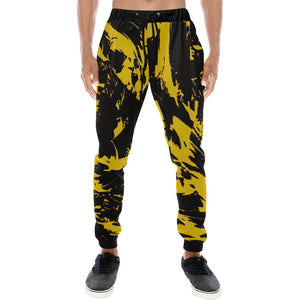 Black and Yellow Paint Splatter Men's Big & Tall All Over Print Jogger Sweatpants | BigTexFunkadelic