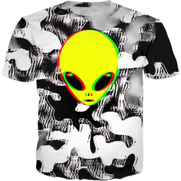 Trippy Alien Camo All Over Print T-Shirt | Festival Fashion | BigTexFunkadelic