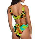 90s Geo Rave Spill Sport Top & High-Waisted Bikini Swimsuit / Rave Set | BigTexFunkadelic