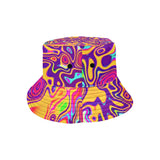 Retro Psychedelic Orange and Purple Plasma Blast Bucket Hat | BigTexFunkadelic