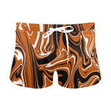 Burnt Orange, Black and White Abstract Melt 2.5" Inseam Swim Trunks with Back Zipper Pocket | BigTexFunkadelic