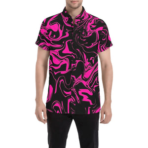 Pink and Black Oil Spill Men's Big & Tall Short Sleeve Button Up Shirt | BigTexFunkadelic