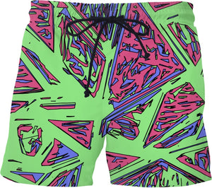 80s Green, Pink, and Purple Confetti Swim Shorts | All Over Print | BigTexFunkadelic