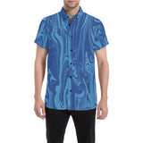 Blue Wood Grain Spill Men's Big & Tall Short Sleeve Button Up Shirt | BigTexFunkadelic