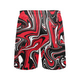 Red Black and White Rave Spill Swim Shorts | BigTexFunkadelic