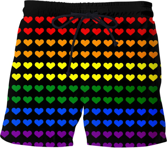 Gay Pride Rainbow Heart Swim Shorts | LGBTQ+ Pride | BigTexFunkadelic