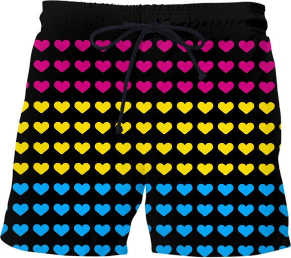 Pansexual Pride Heart Swim Shorts - BigTexFunkadelic
