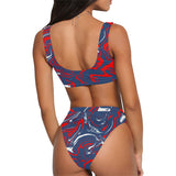 Red White and Blue Patriotic Oil Slick Sport Top & High-Waisted Bikini Swimsuit / Rave Set | BigTexFunkadelic